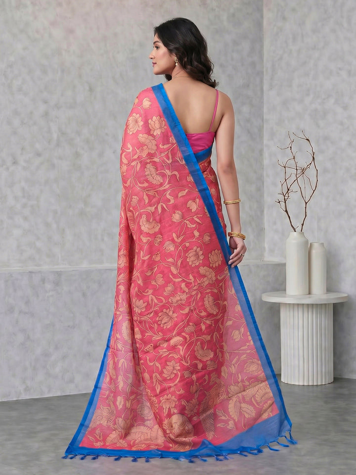 Pink Digital Print Cotton Blend Saree