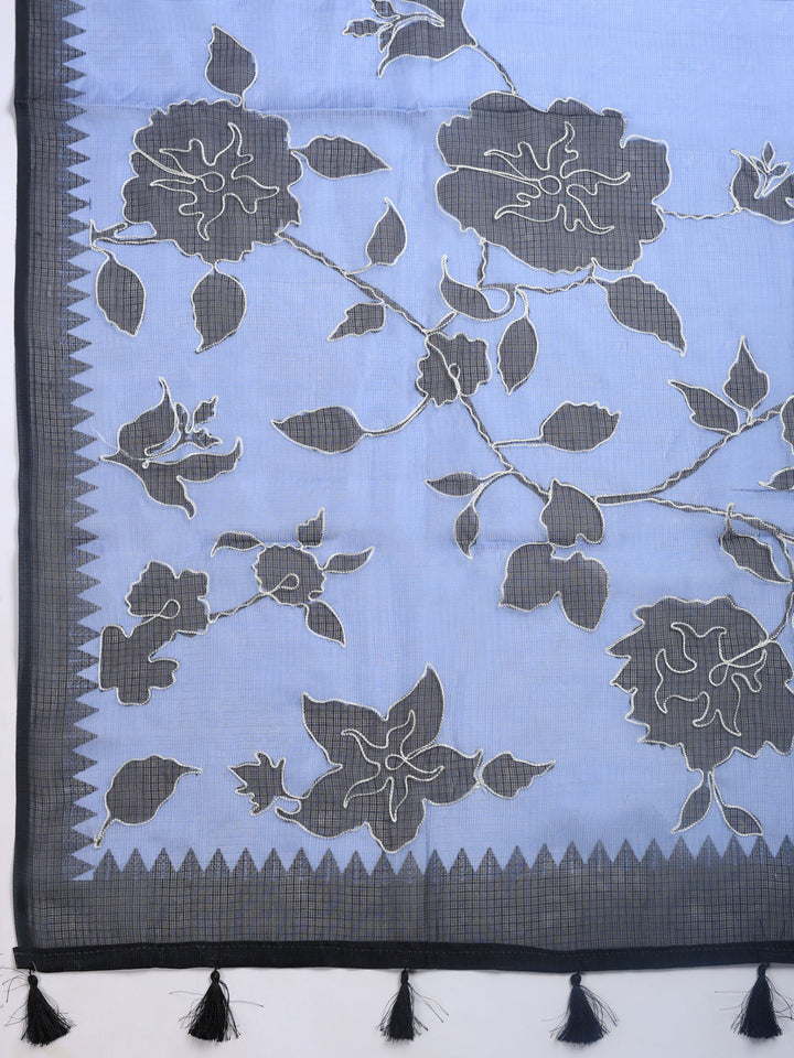 Blue Digital Print Cotton Blend Saree