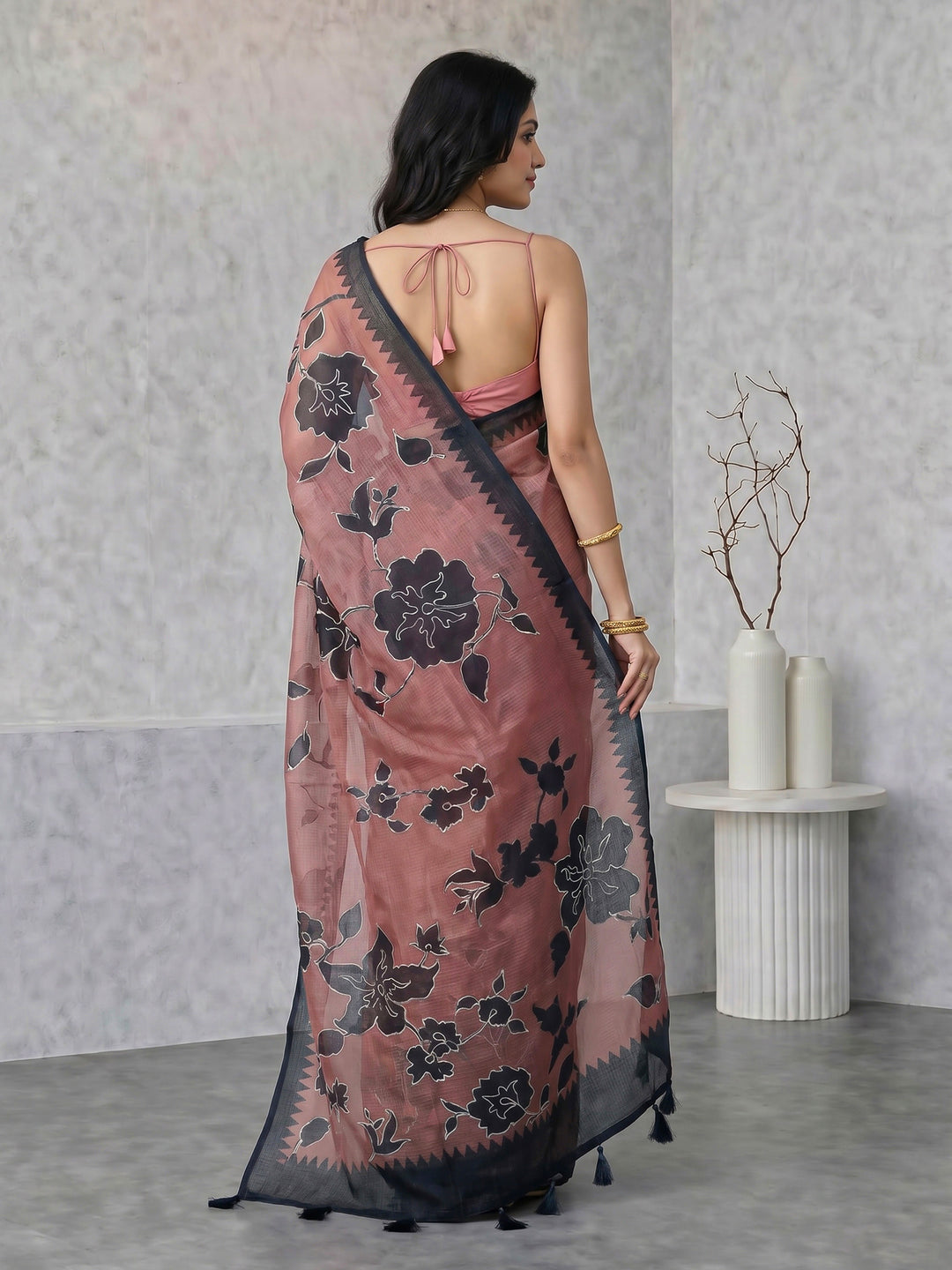 Rust Digital Print Cotton Blend Saree