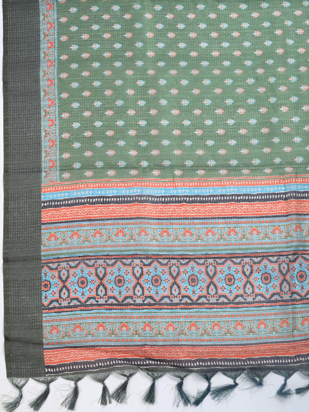 Green Digital Print Cotton Blend Saree