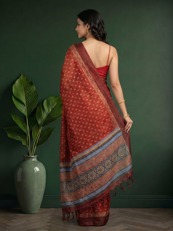 Maroon Digital Print Cotton Blend Saree