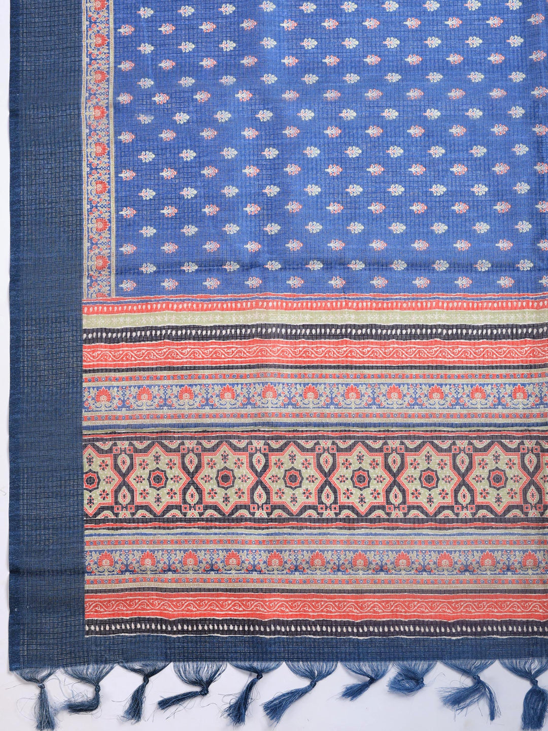 Navy Blue Digital Print Cotton Blend Saree