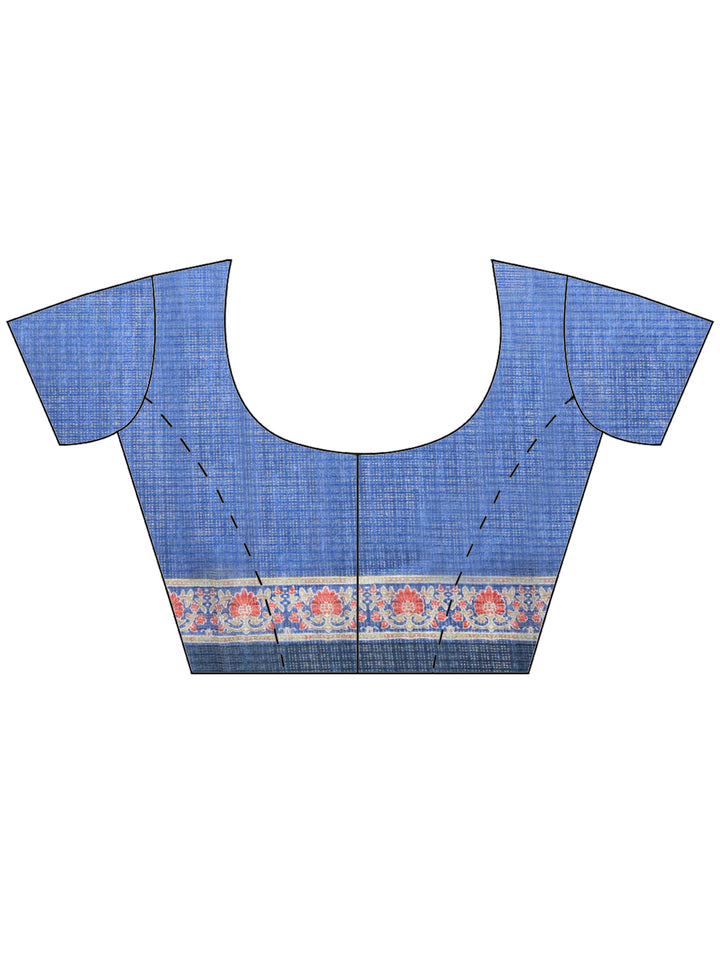 Navy Blue Digital Print Cotton Blend Saree
