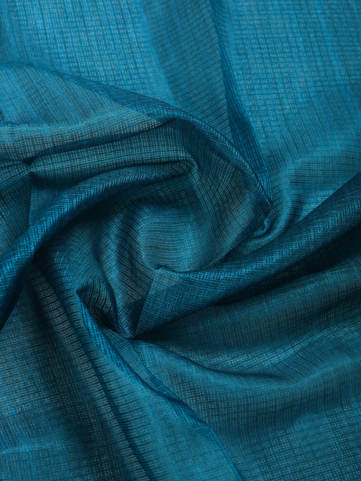 Teal Blue Digital Print Cotton Blend Saree