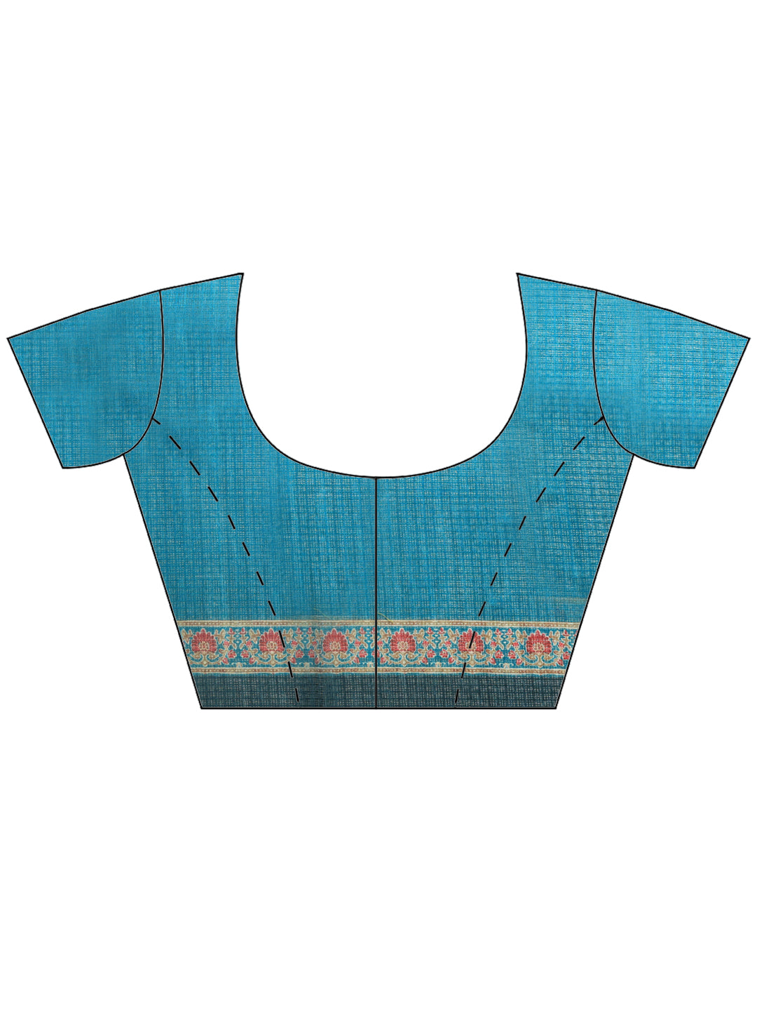 Teal Blue Digital Print Cotton Blend Saree
