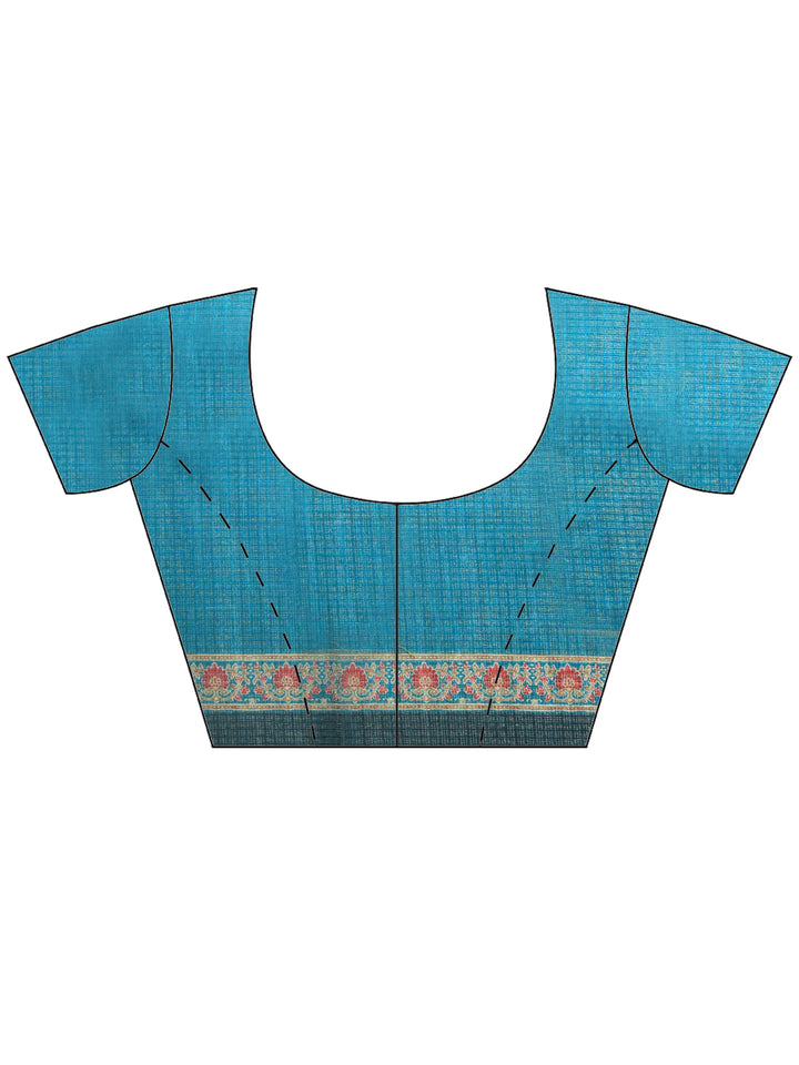 Teal Blue Digital Print Cotton Blend Saree