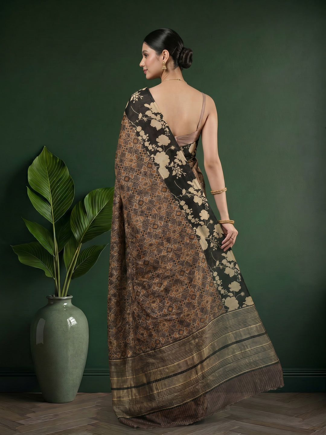 Black Digital Print Cotton Blend Saree