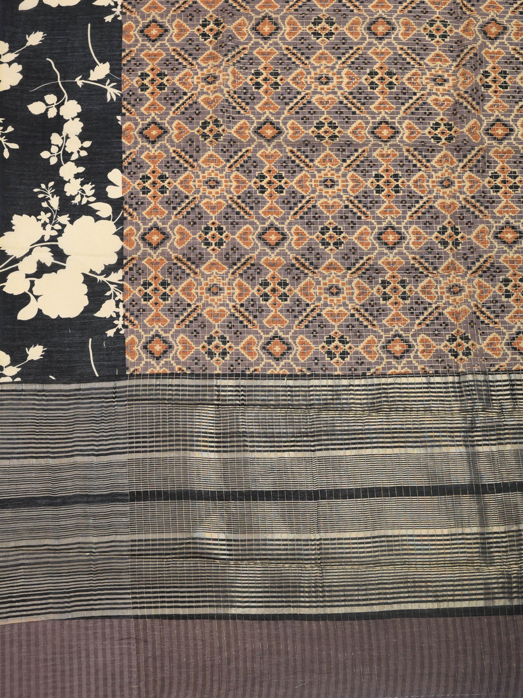 Black Digital Print Cotton Blend Saree