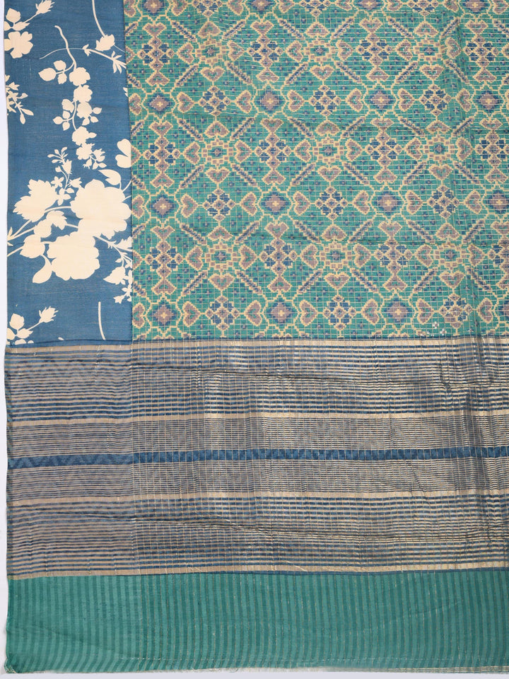 Blue Digital Print Cotton Blend Saree