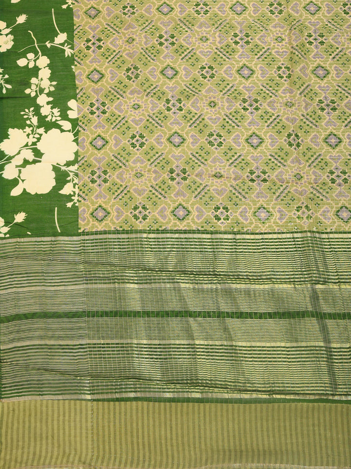 Green Digital Print Cotton Blend Saree