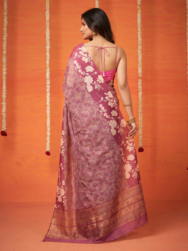 Magenta Digital Print Cotton Blend Saree