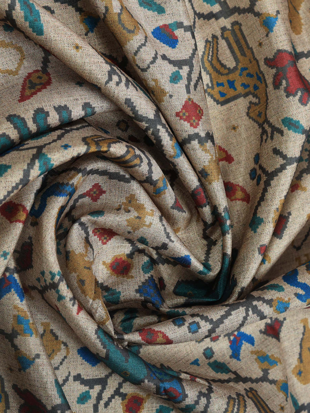 Beige Digital Print Tussar Silk Saree