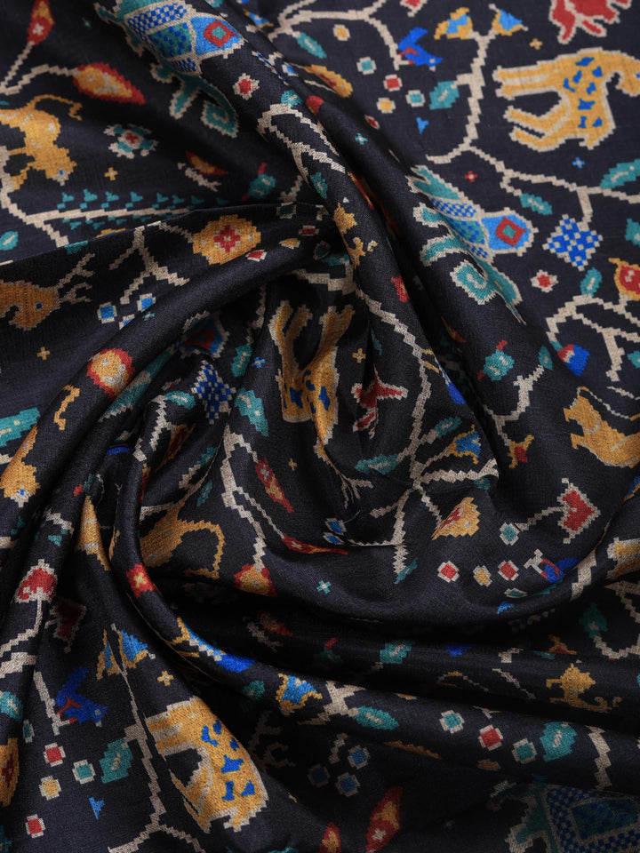 Black Digital Print Tussar Silk Saree