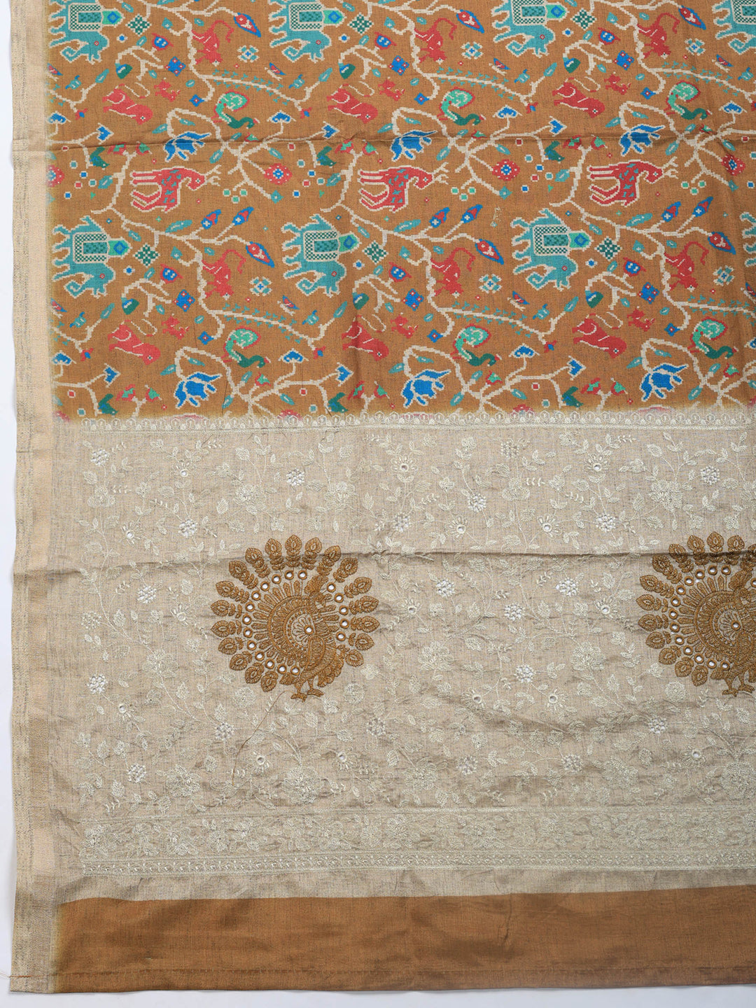 Mustard Digital Print Tussar Silk Saree