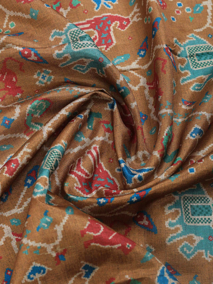 Mustard Digital Print Tussar Silk Saree