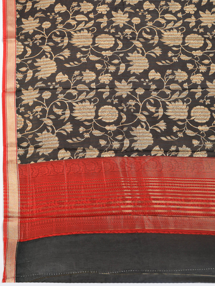 Black Digital Print Art Silk Saree