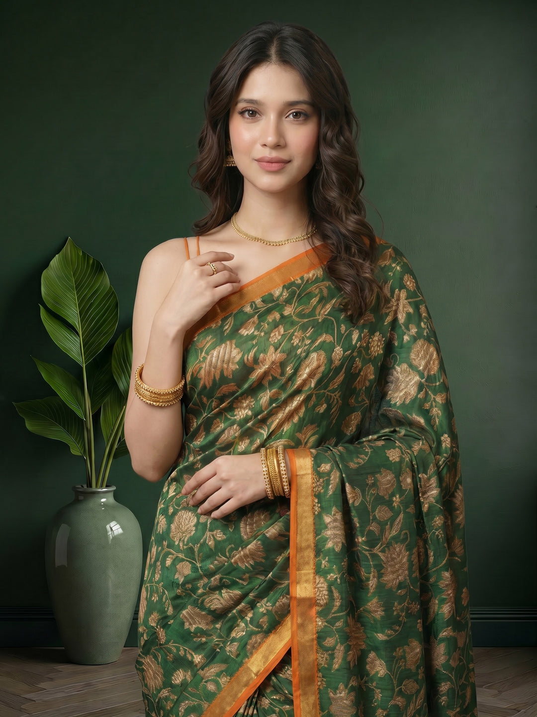 Green Digital Print Art Silk Saree