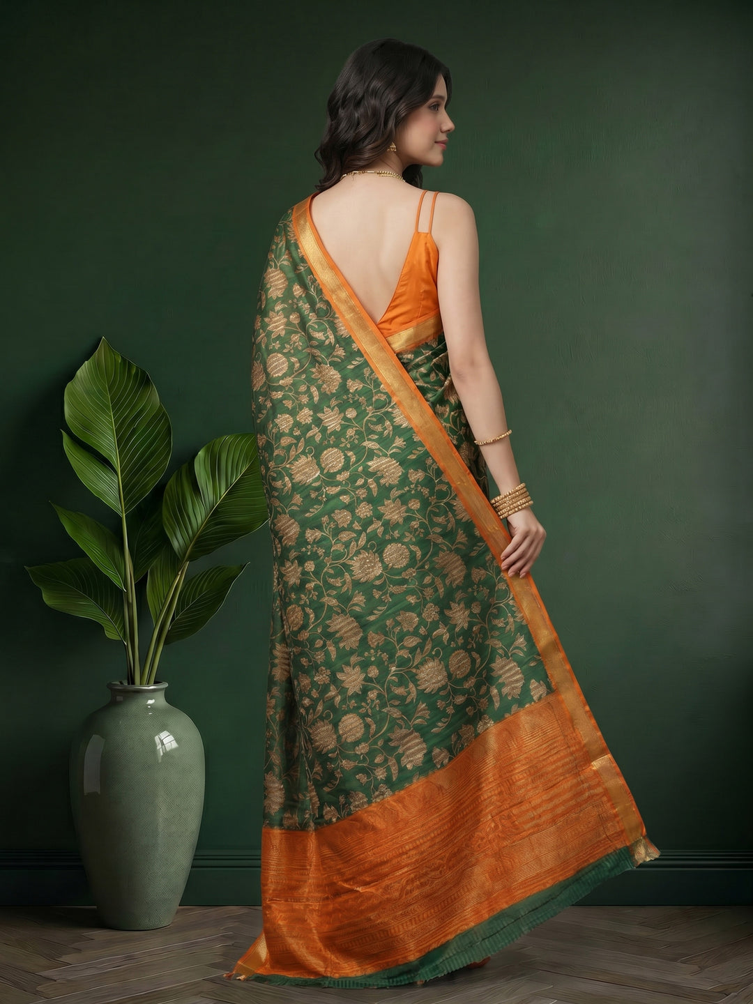 Green Digital Print Art Silk Saree