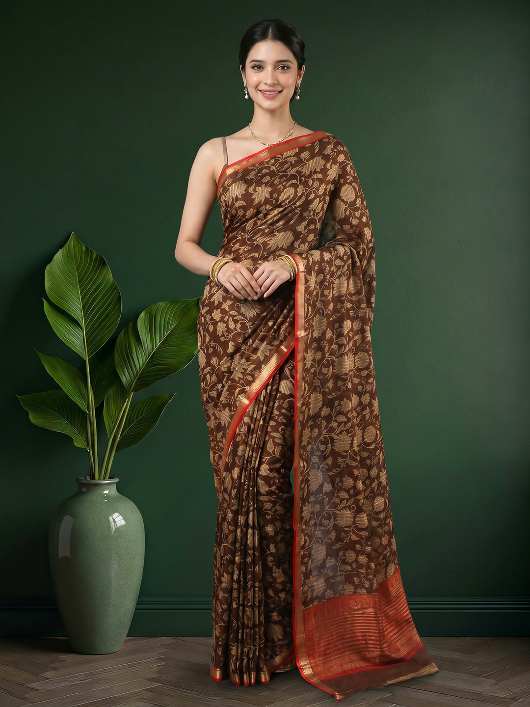 Maroon Digital Print Art Silk Saree