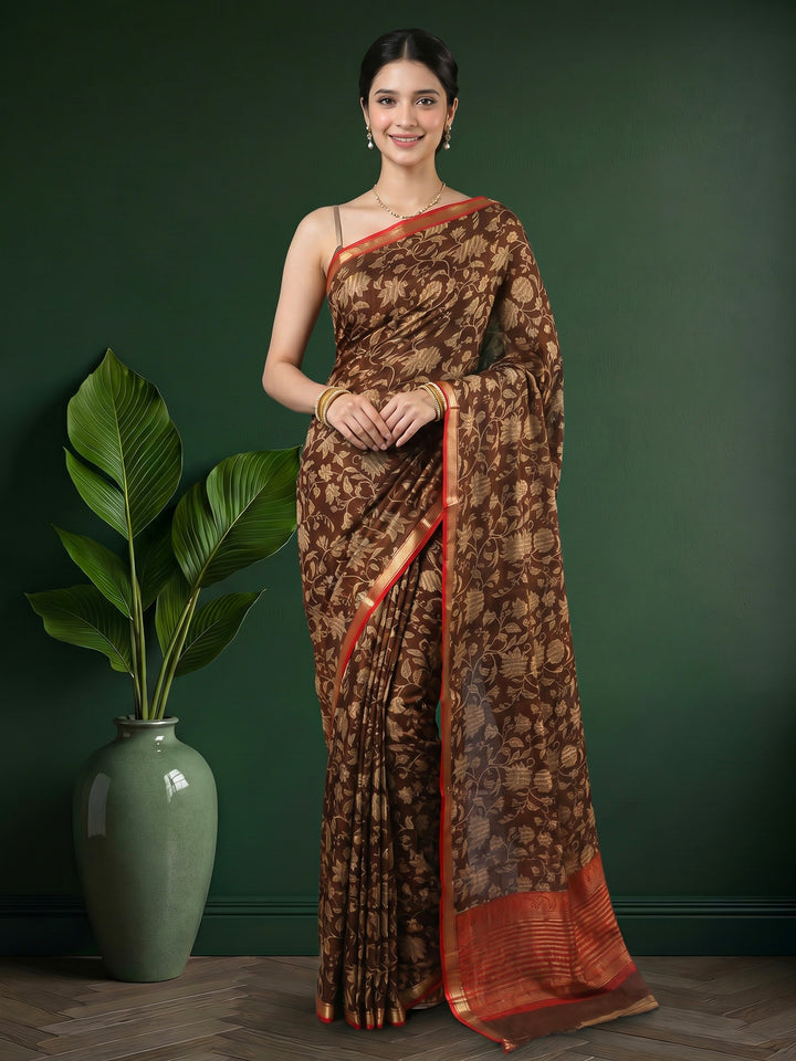 Maroon Digital Print Art Silk Saree