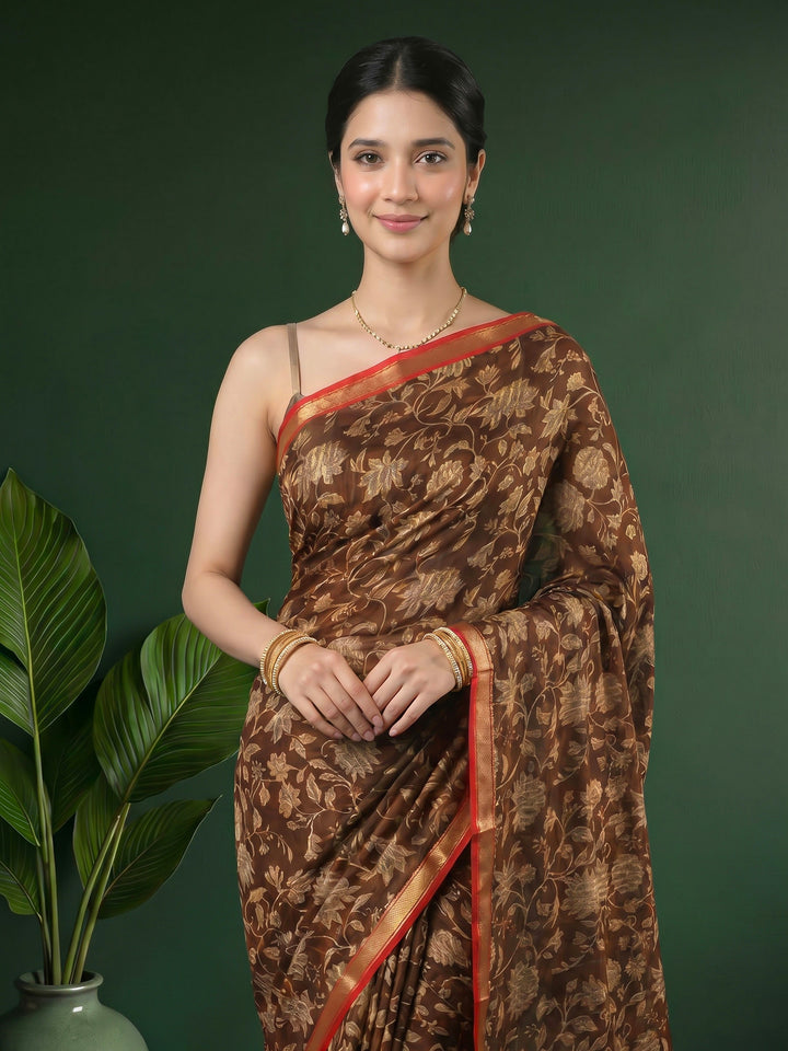 Maroon Digital Print Art Silk Saree