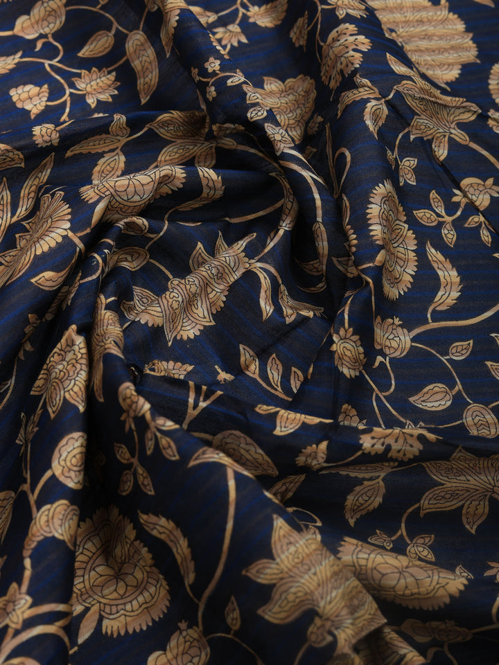 Navy Blue Digital Print Art Silk Saree