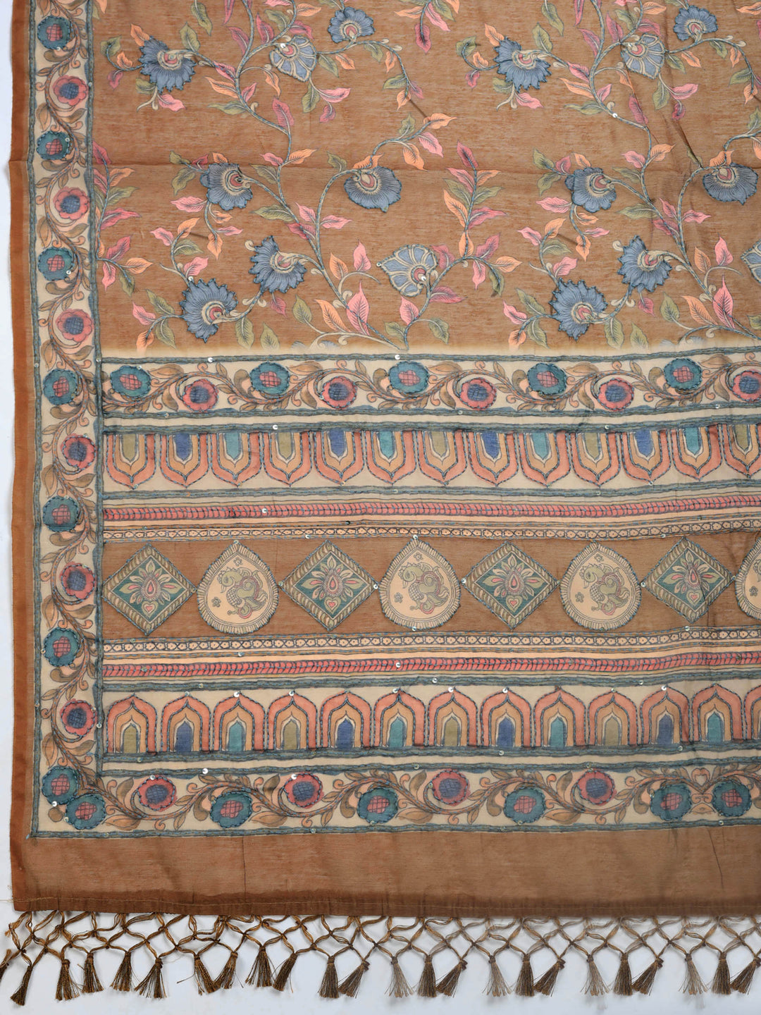 Brown Digital Print Cotton Blend Saree