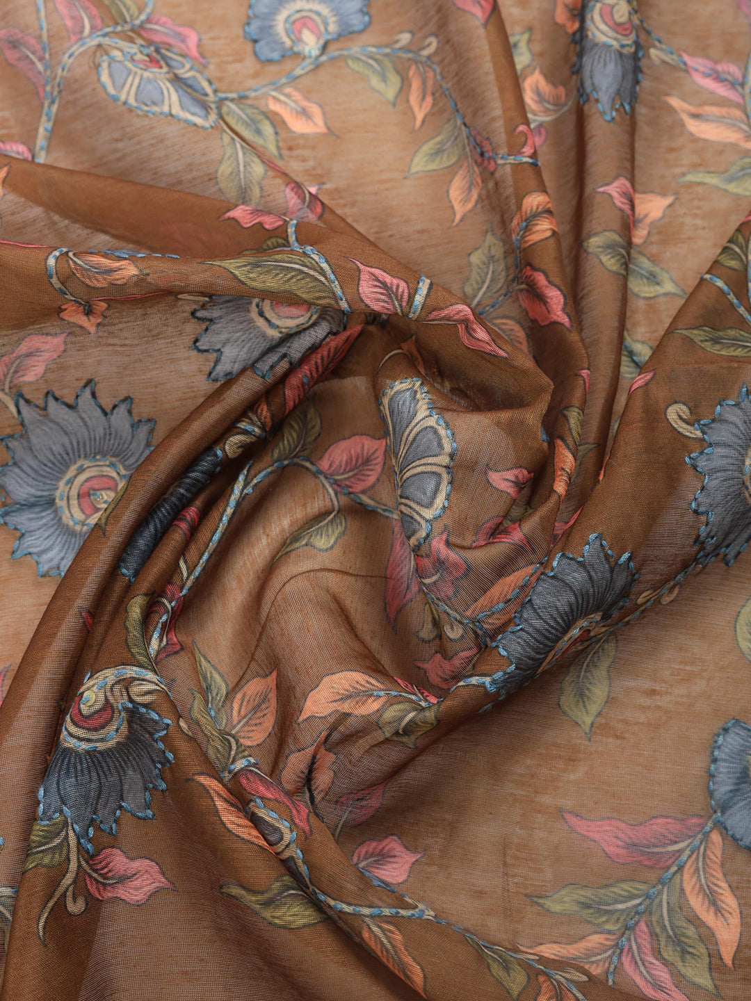 Brown Digital Print Cotton Blend Saree