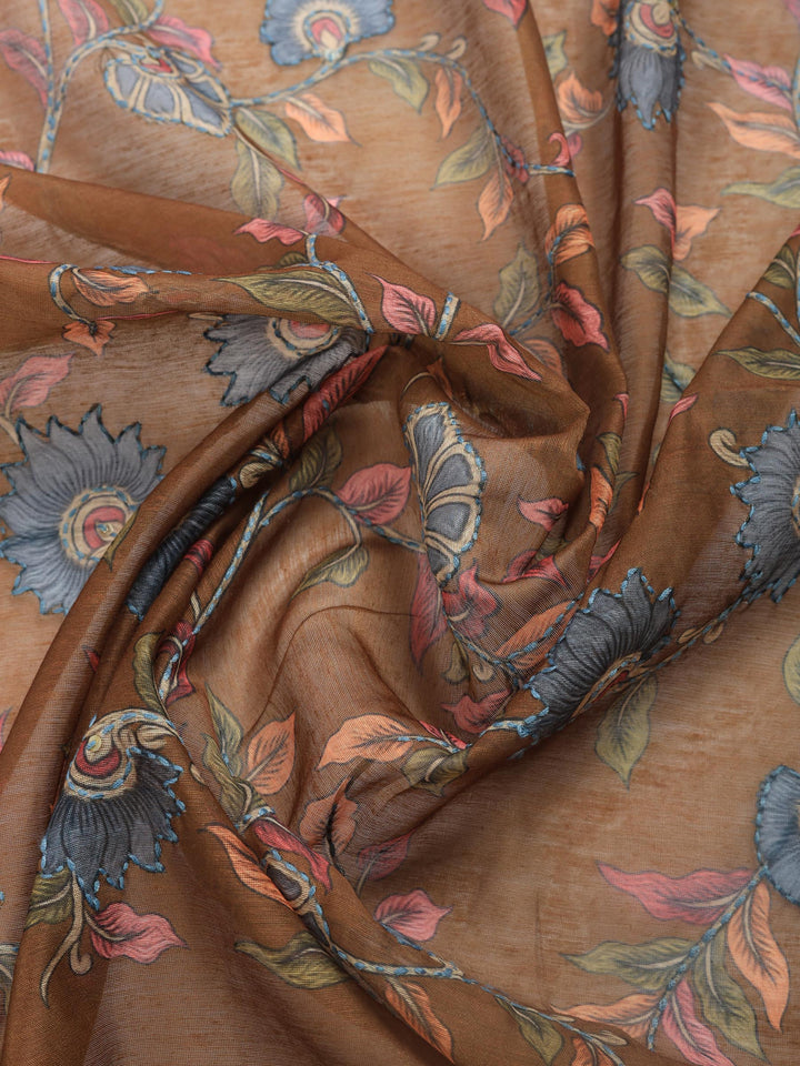 Brown Digital Print Cotton Blend Saree