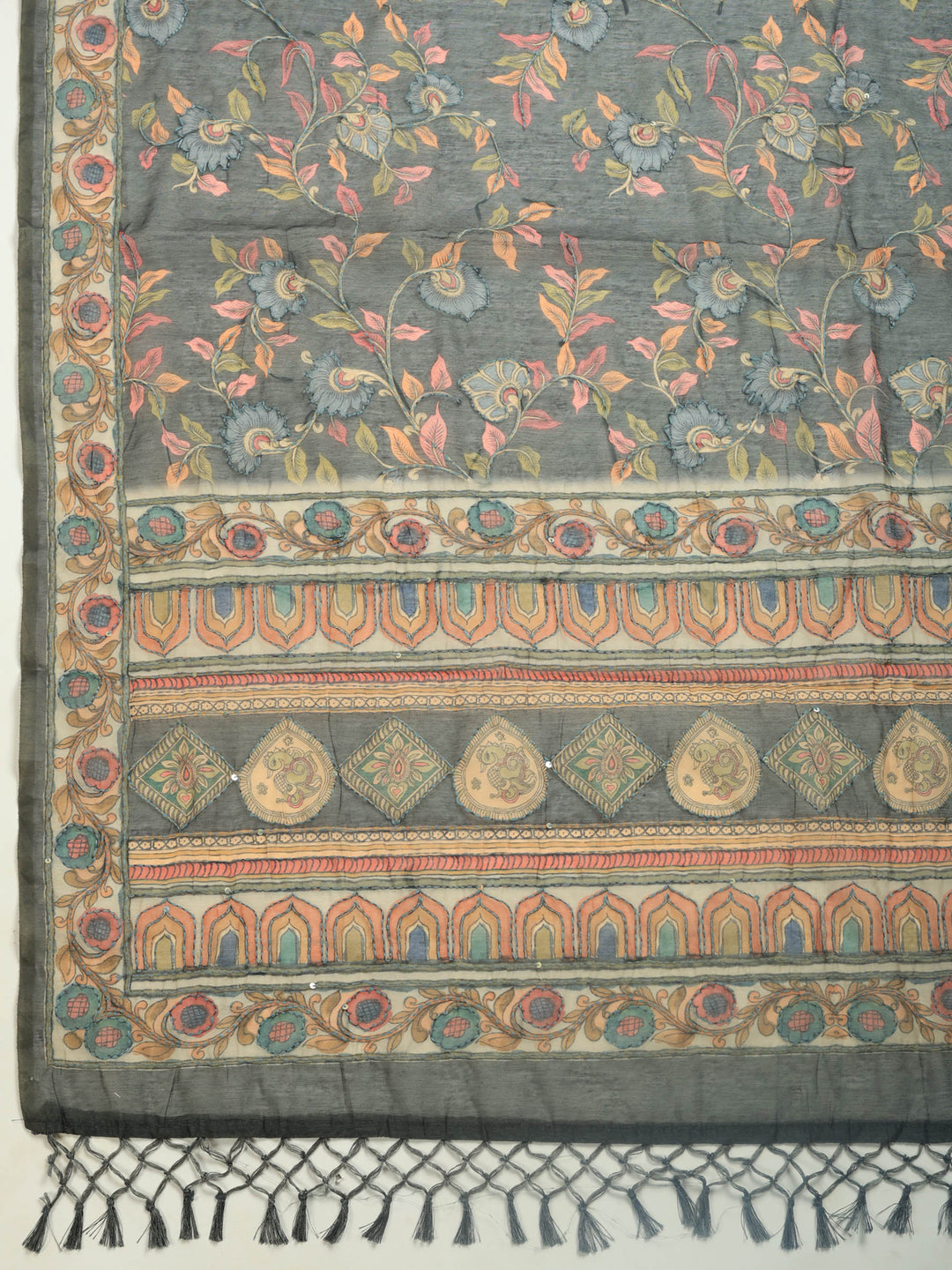Grey Digital Print Cotton Blend Saree