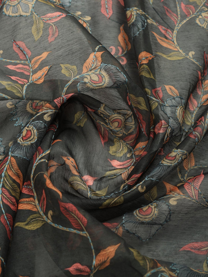 Grey Digital Print Cotton Blend Saree
