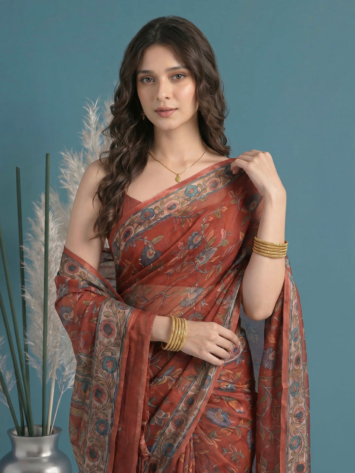 Pink Digital Print Cotton Blend Saree