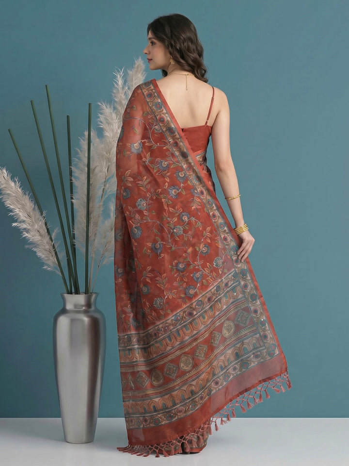 Pink Digital Print Cotton Blend Saree