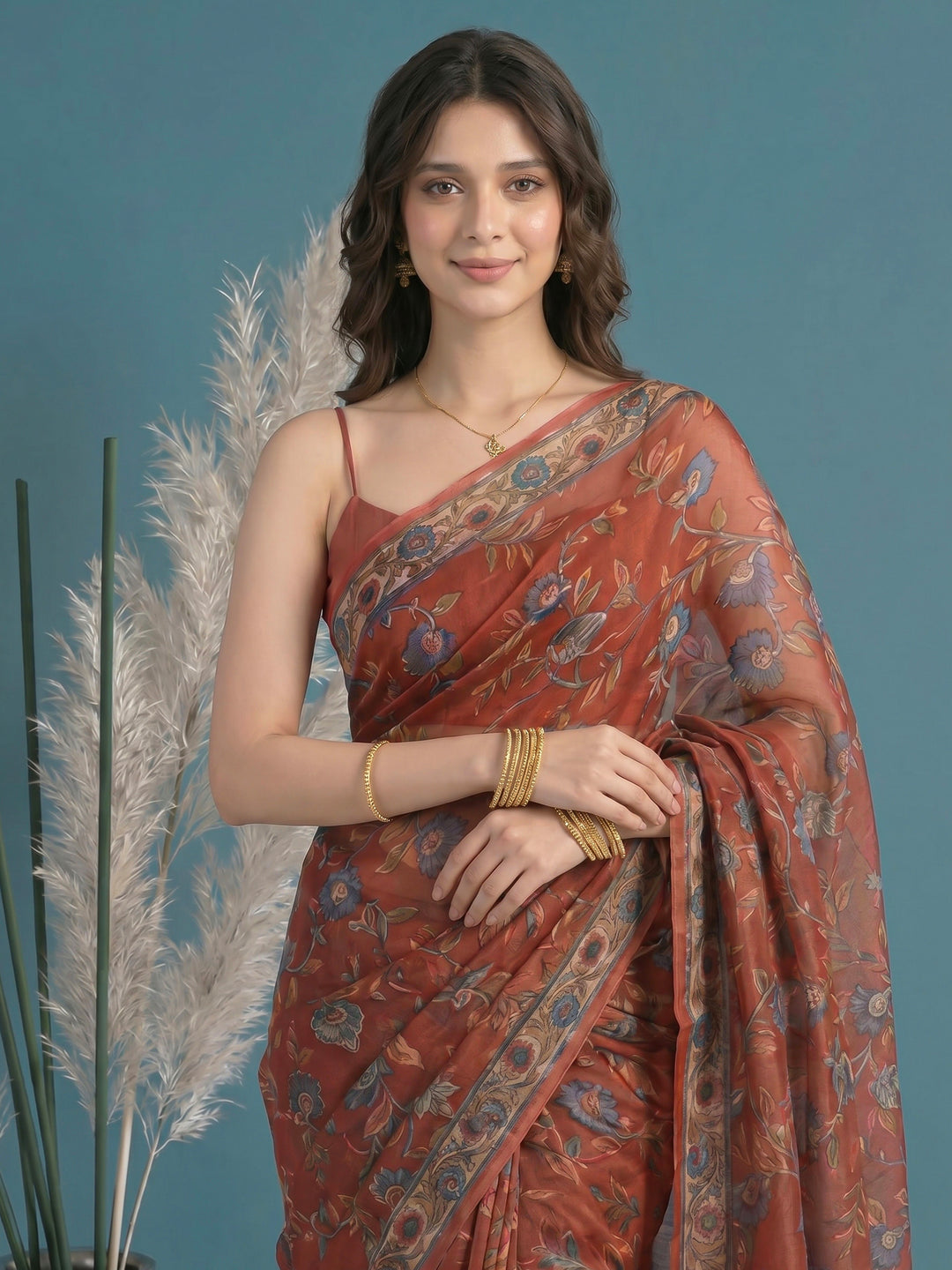 Pink Digital Print Cotton Blend Saree