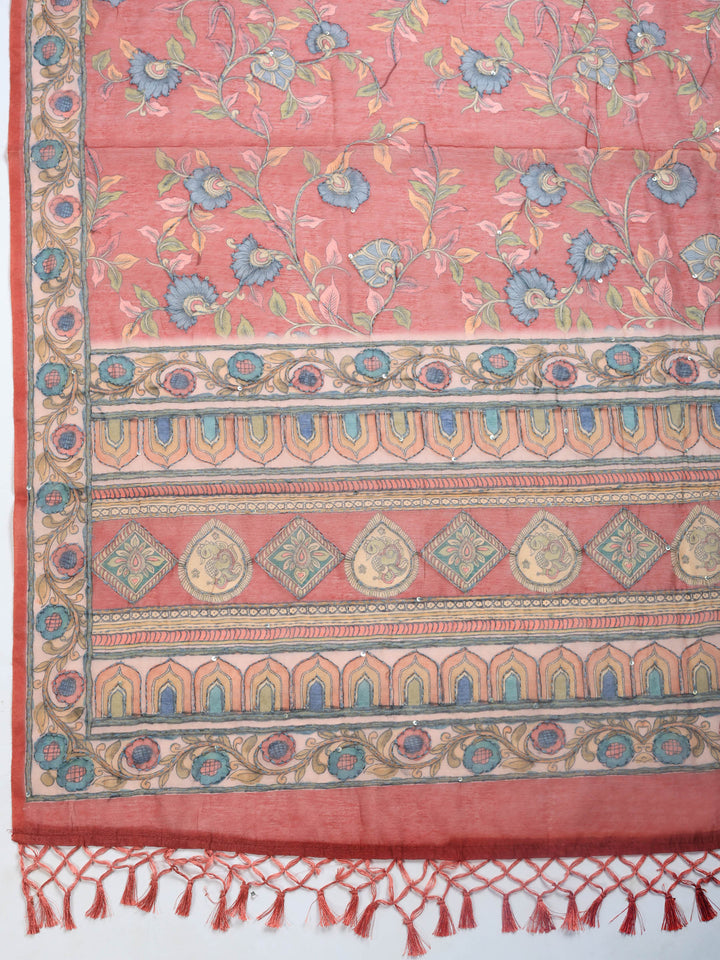 Pink Digital Print Cotton Blend Saree