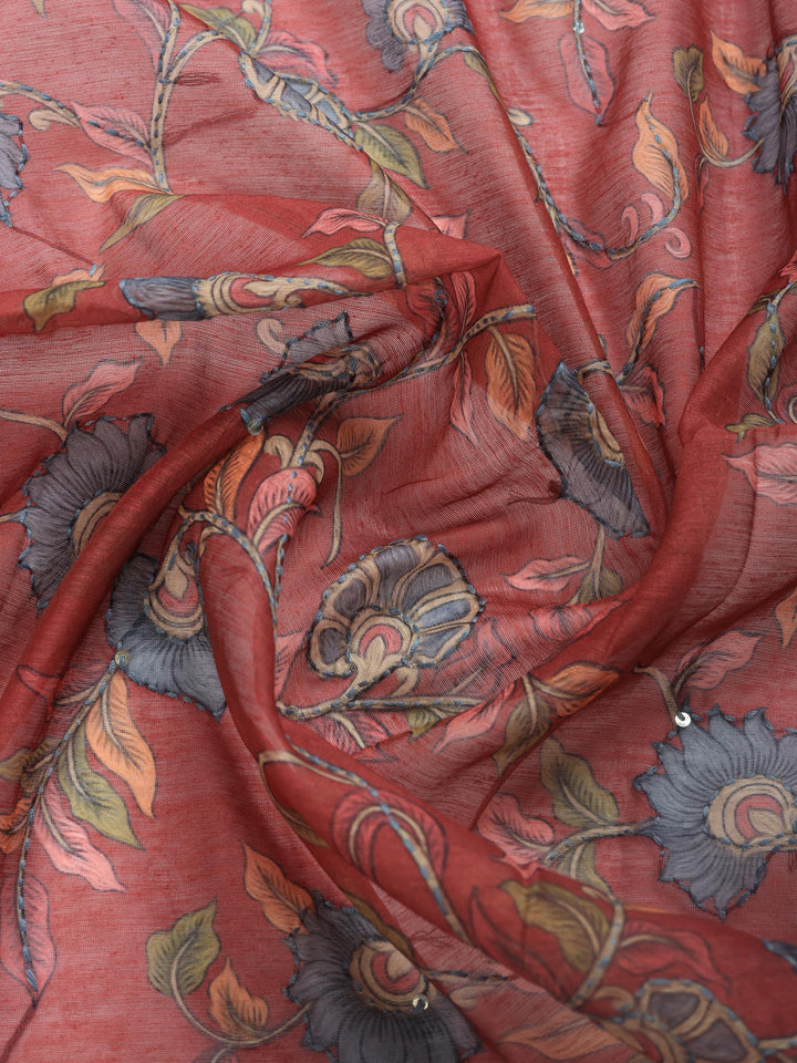 Pink Digital Print Cotton Blend Saree