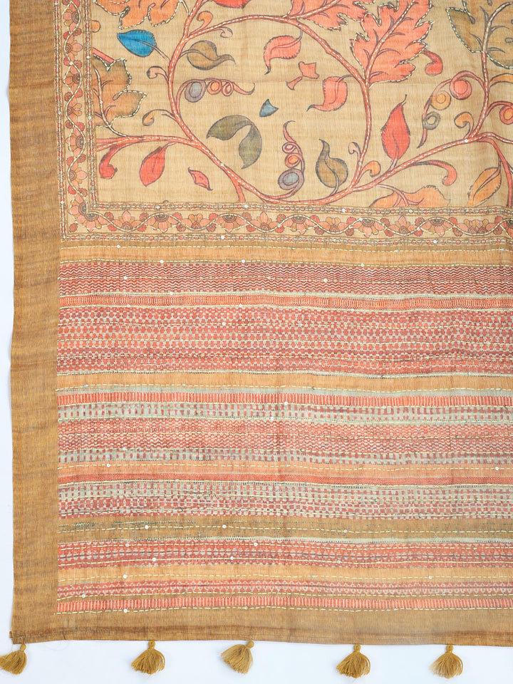 Beige Digital Print Cotton Blend Saree