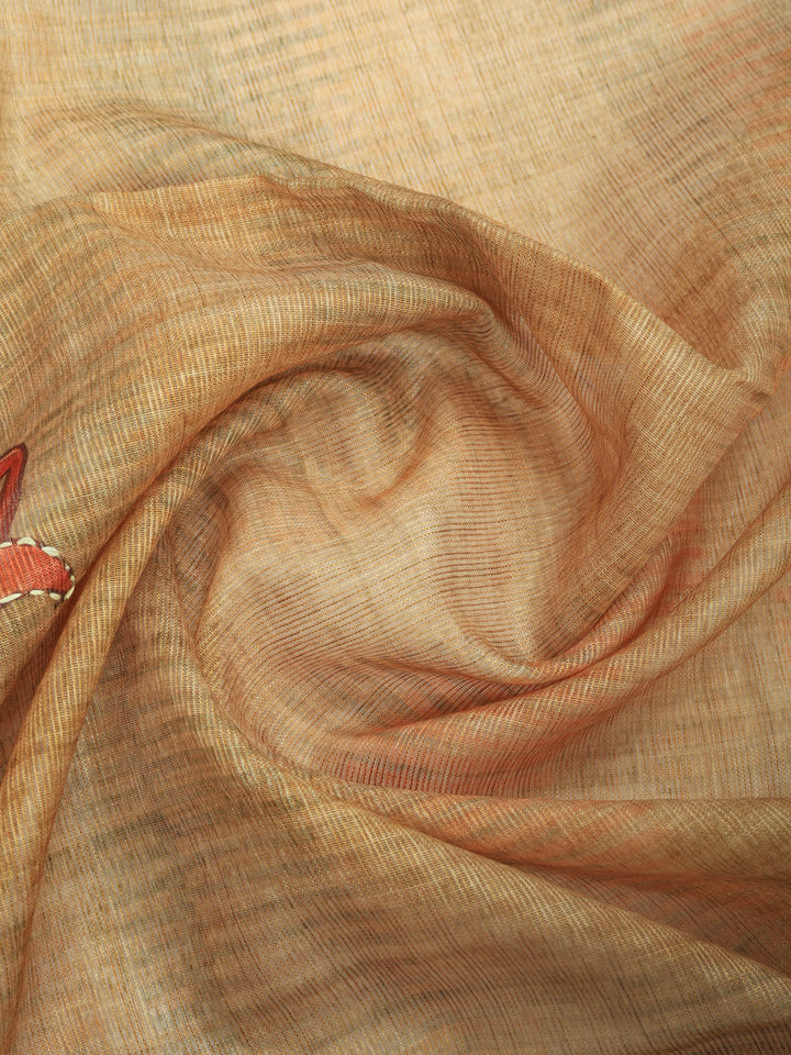 Beige Digital Print Cotton Blend Saree