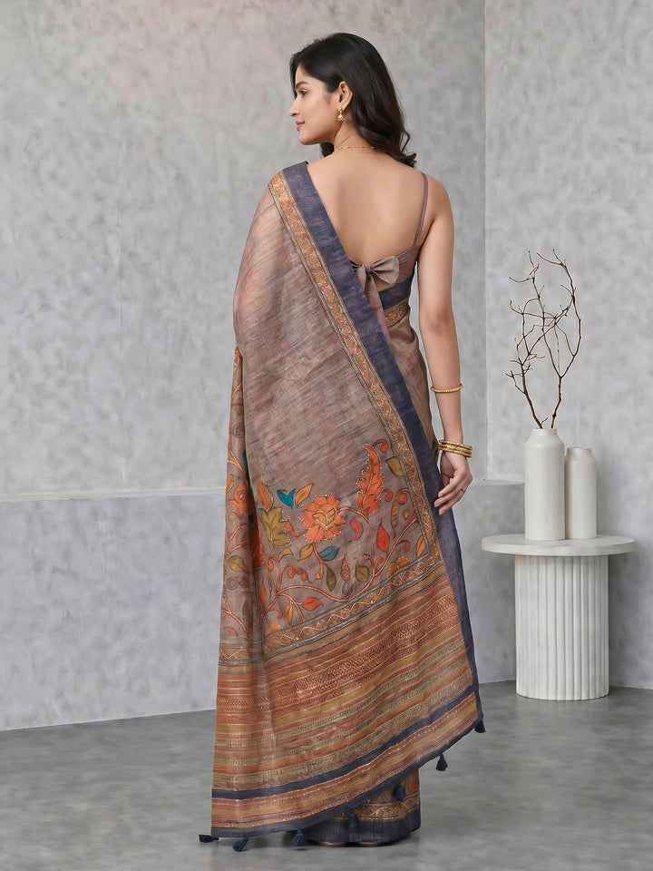 Grey Digital Print Cotton Blend Saree