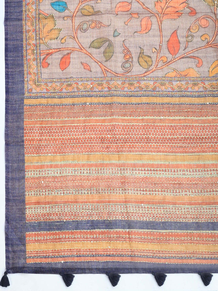 Grey Digital Print Cotton Blend Saree