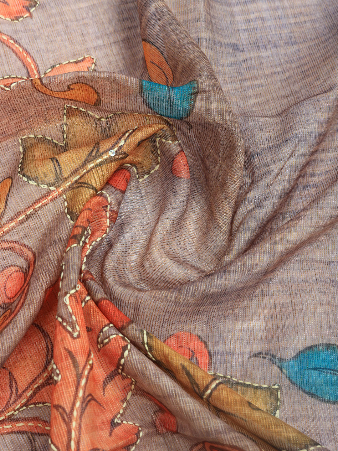 Grey Digital Print Cotton Blend Saree