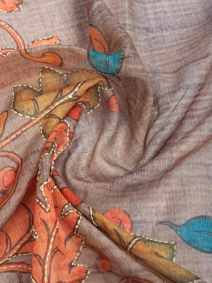 Grey Digital Print Cotton Blend Saree