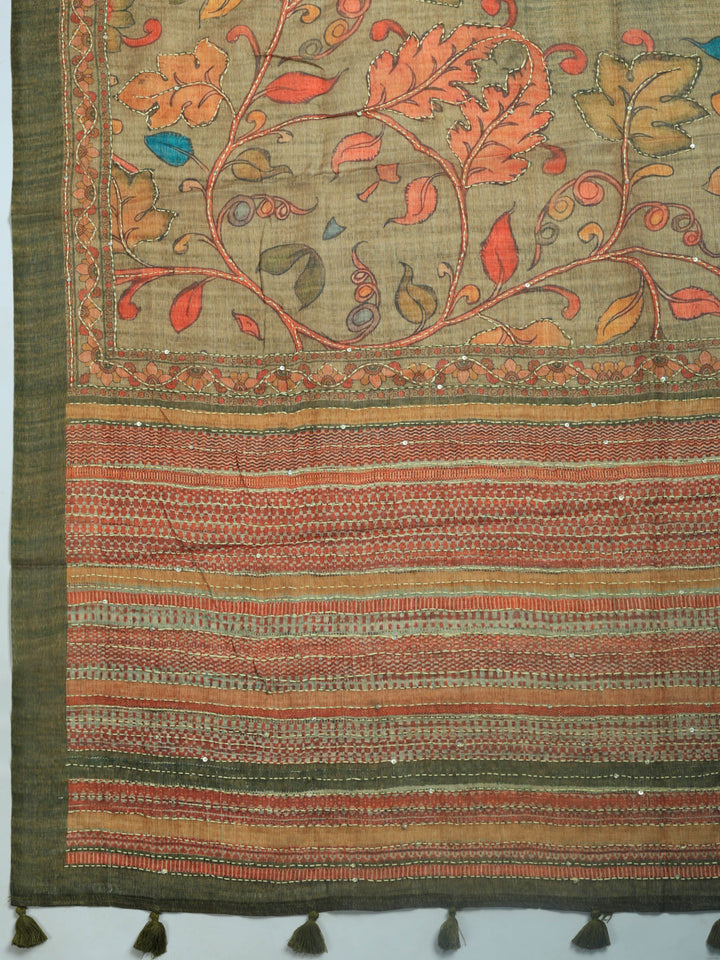 Mehndi Digital Print Cotton Blend Saree