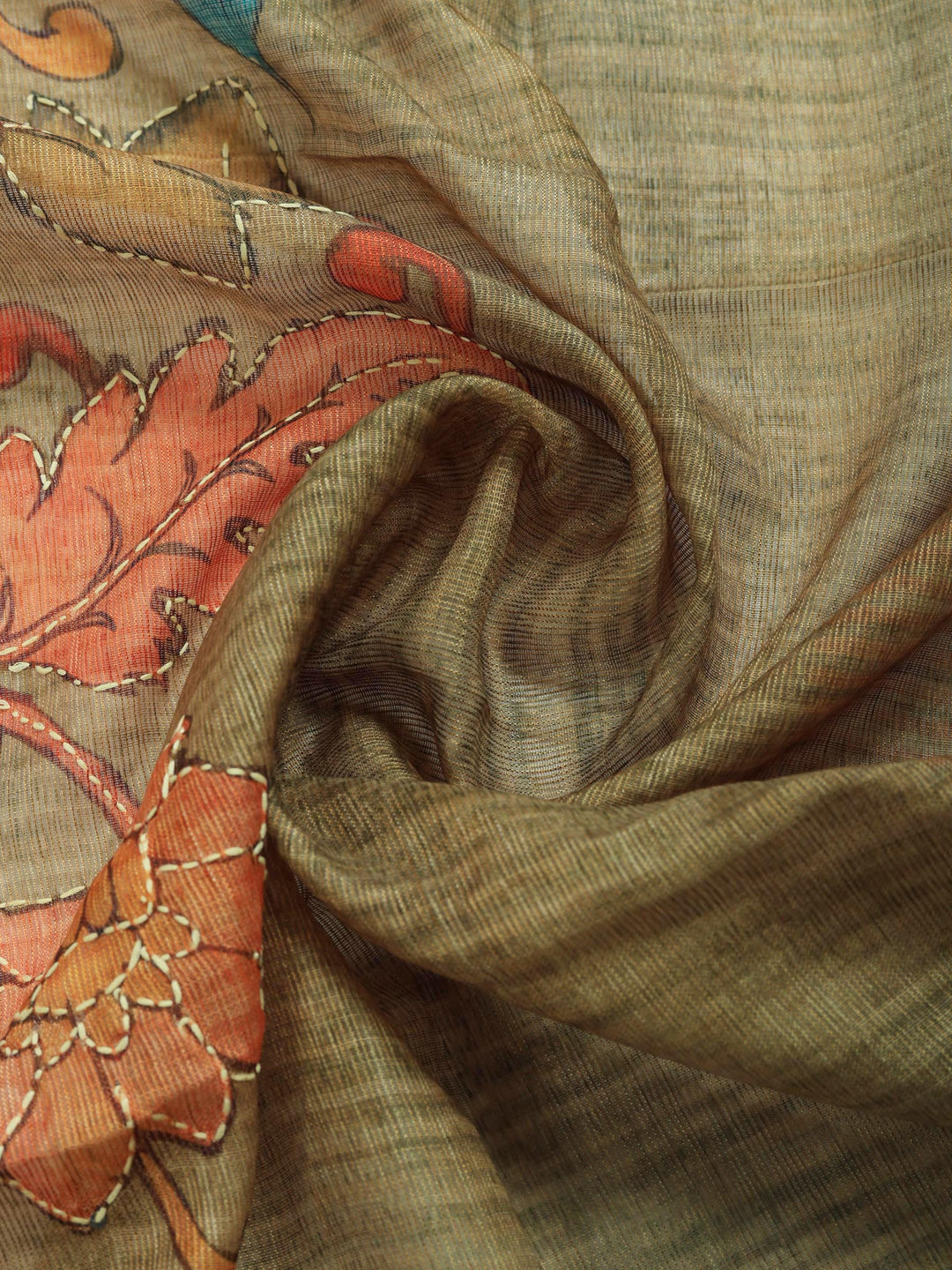 Mehndi Digital Print Cotton Blend Saree