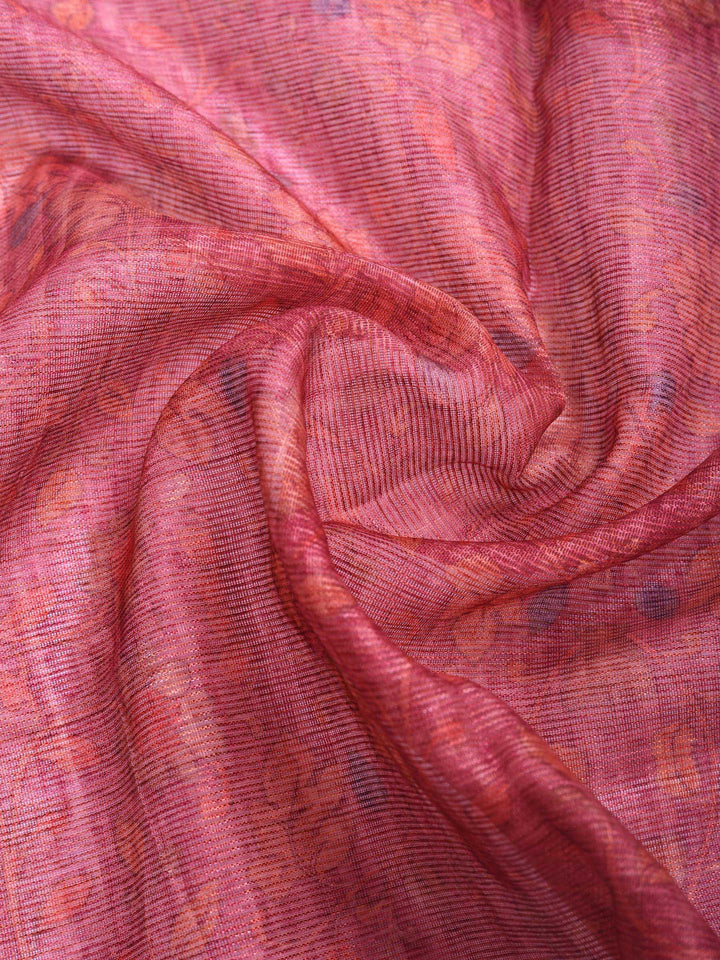 Pink Digital Print Cotton Blend Saree