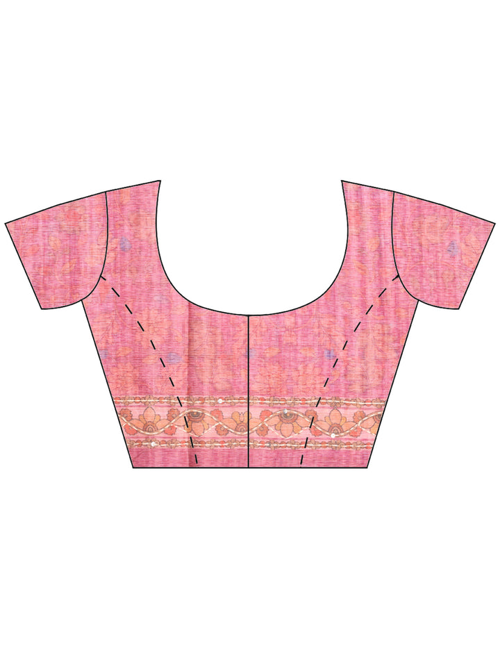 Pink Digital Print Cotton Blend Saree
