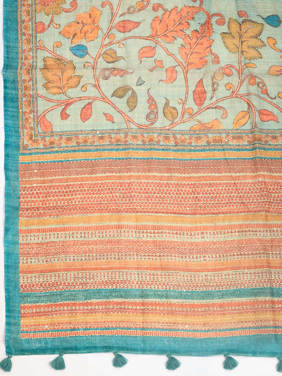 Sea Green Digital Print Cotton Blend Saree