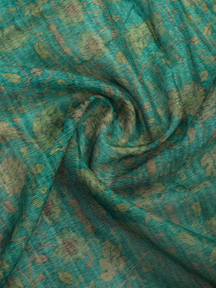 Sea Green Digital Print Cotton Blend Saree
