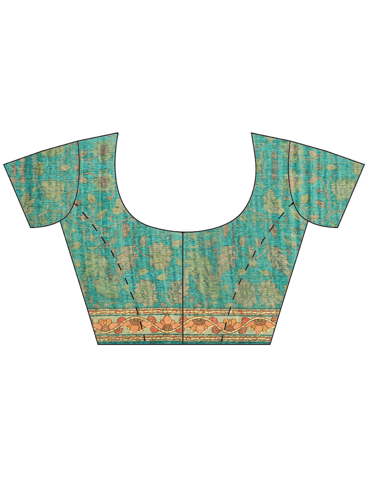Sea Green Digital Print Cotton Blend Saree