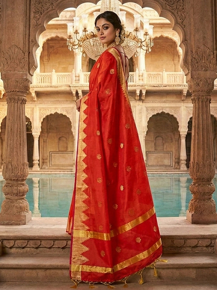 Orange Woven Design Art Katan Saree